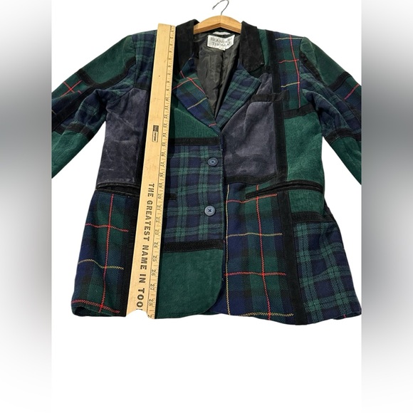 Brandon Thomas Plaid Suede Patchwork Blazer Jacket Green Vintage Womens Small - Picture 6 of 9
